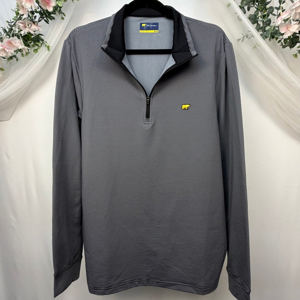 Jack Nicklaus Mens Gray Micro Stripe Golden Bear Quarter Zip Pullover Size M